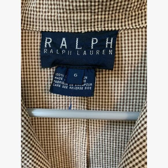Vintage Unisex Ralph Lauren Brown & Cream Checked Seersucker Blazer Size 6 - Picture 6 of 6